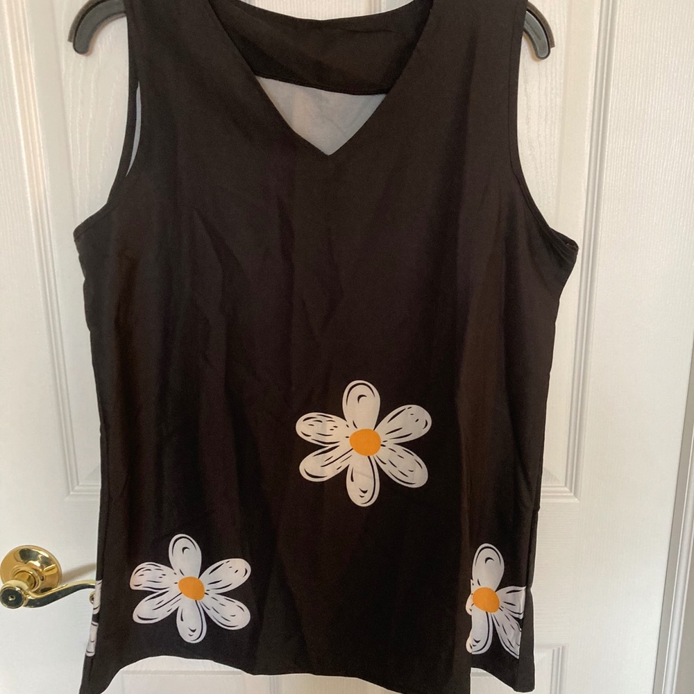 Black silky top with White flowers